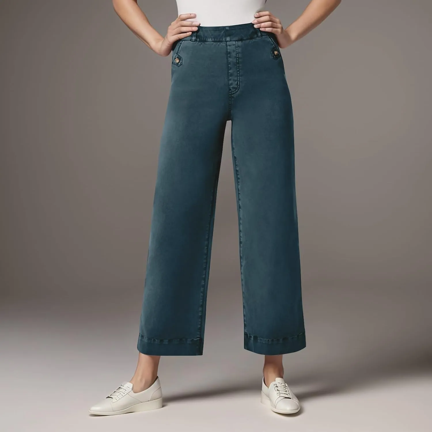 Wide Leg Cropped Jeans for Women Casual Stretch Twill High Waisted Jeans Straight Ankle Denim Pants with Pockets 2024