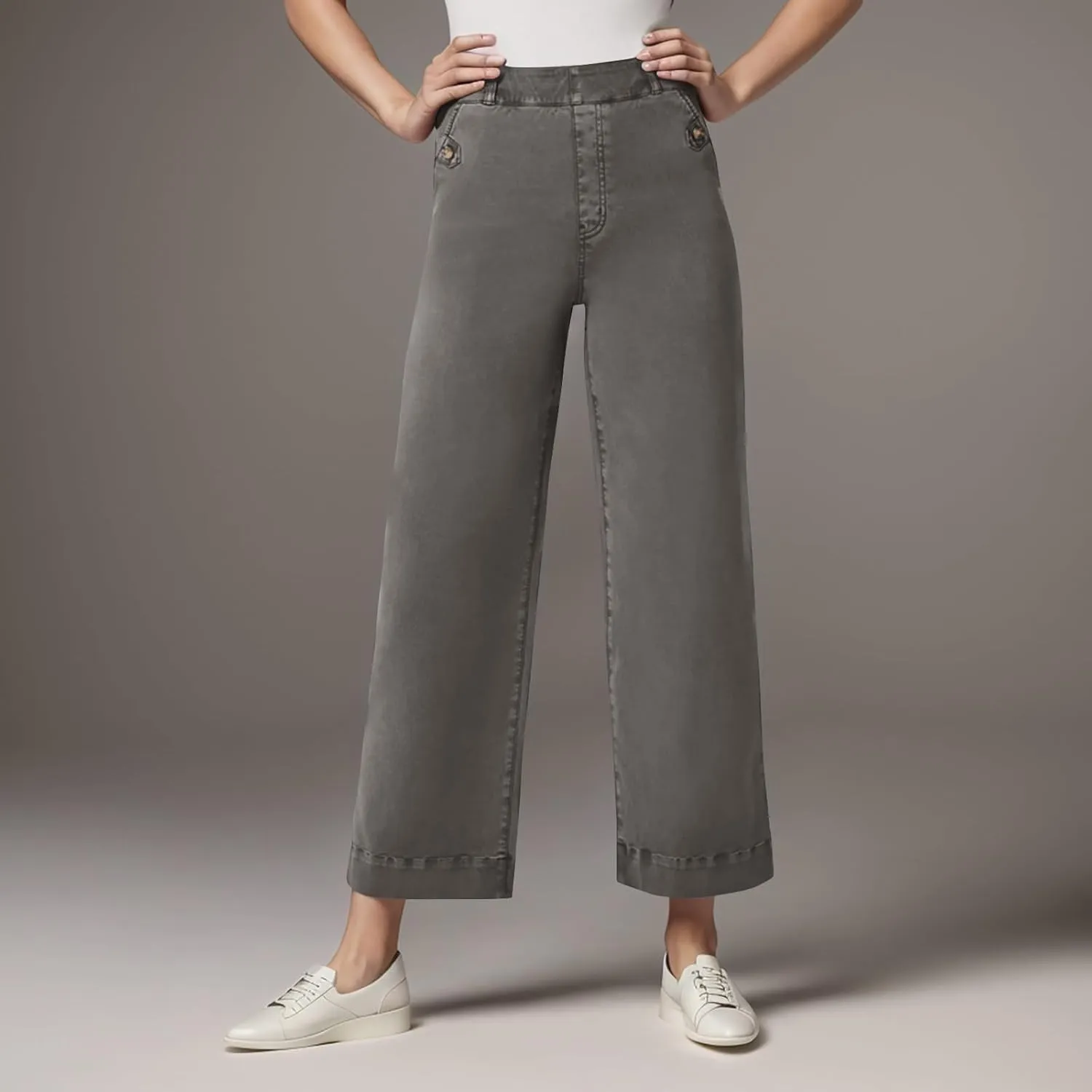 Wide Leg Cropped Jeans for Women Casual Stretch Twill High Waisted Jeans Straight Ankle Denim Pants with Pockets 2024