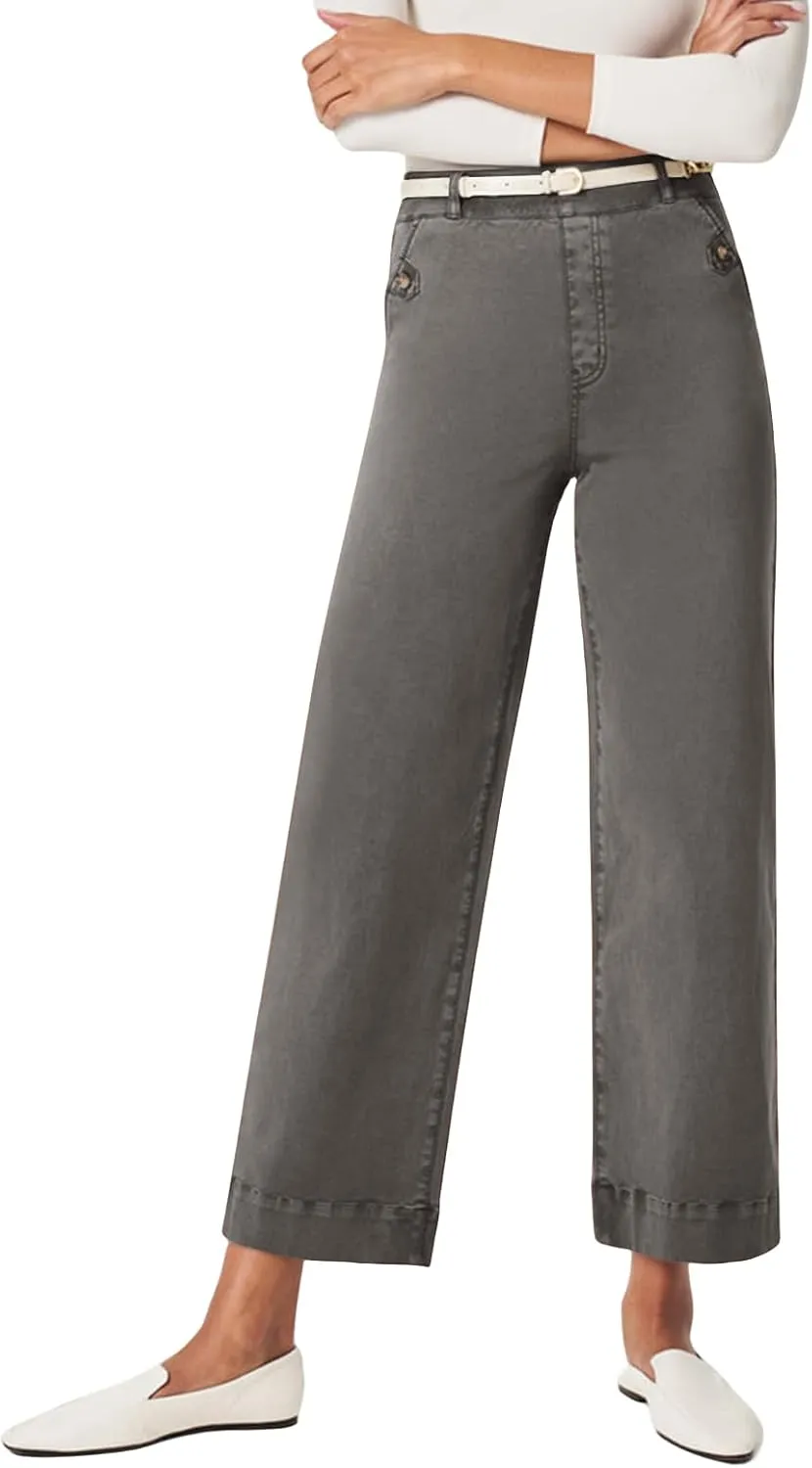 Wide Leg Cropped Jeans for Women Casual Stretch Twill High Waisted Jeans Straight Ankle Denim Pants with Pockets 2024