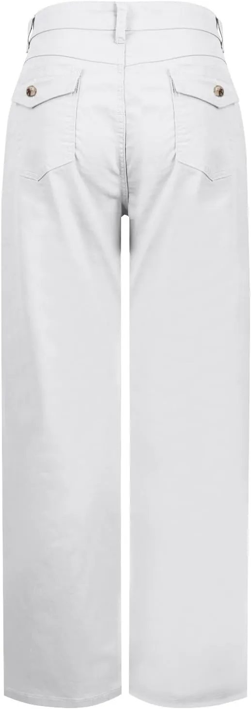 Wide Leg Cropped Jeans for Women Casual Stretch Twill High Waisted Jeans Straight Ankle Denim Pants with Pockets 2024