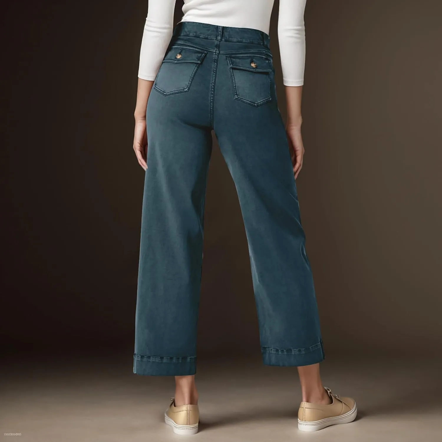 Wide Leg Cropped Jeans for Women Casual Stretch Twill High Waisted Jeans Straight Ankle Denim Pants with Pockets 2024