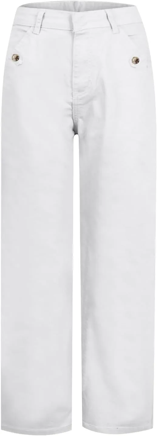Wide Leg Cropped Jeans for Women Casual Stretch Twill High Waisted Jeans Straight Ankle Denim Pants with Pockets 2024