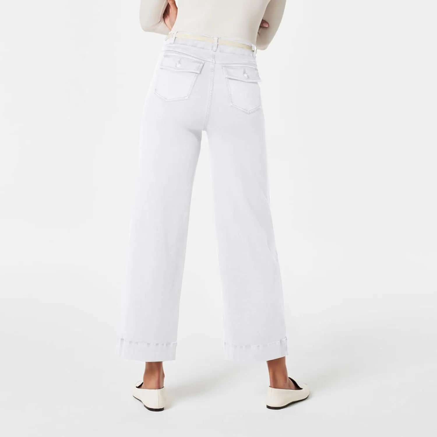 Wide Leg Cropped Jeans for Women Casual Stretch Twill High Waisted Jeans Straight Ankle Denim Pants with Pockets 2024