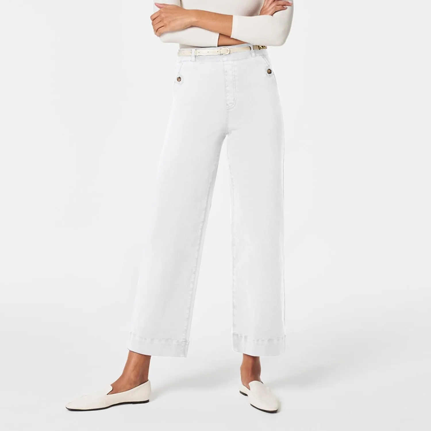 Wide Leg Cropped Jeans for Women Casual Stretch Twill High Waisted Jeans Straight Ankle Denim Pants with Pockets 2024