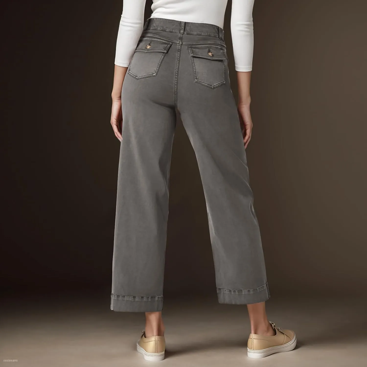Wide Leg Cropped Jeans for Women Casual Stretch Twill High Waisted Jeans Straight Ankle Denim Pants with Pockets 2024