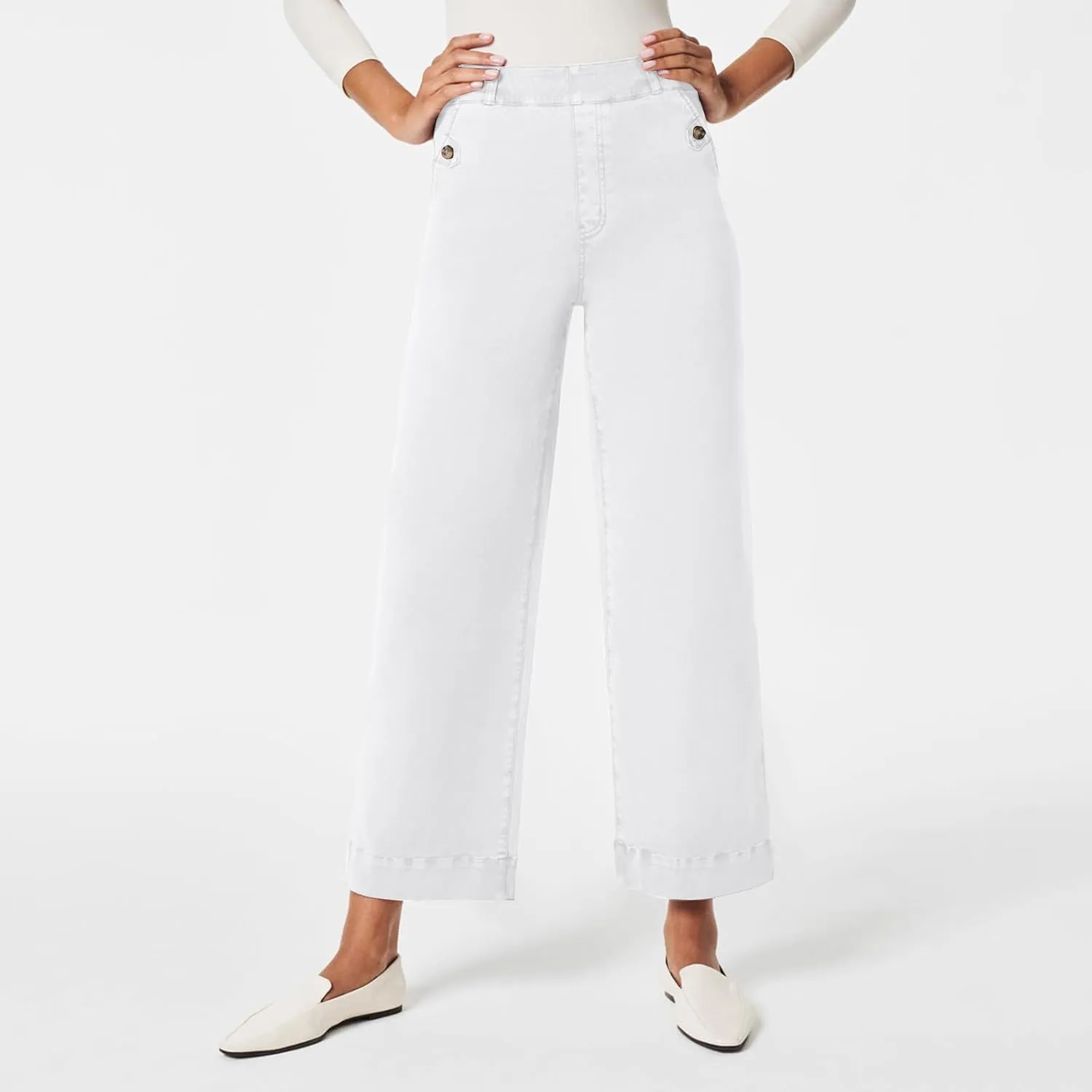 Wide Leg Cropped Jeans for Women Casual Stretch Twill High Waisted Jeans Straight Ankle Denim Pants with Pockets 2024