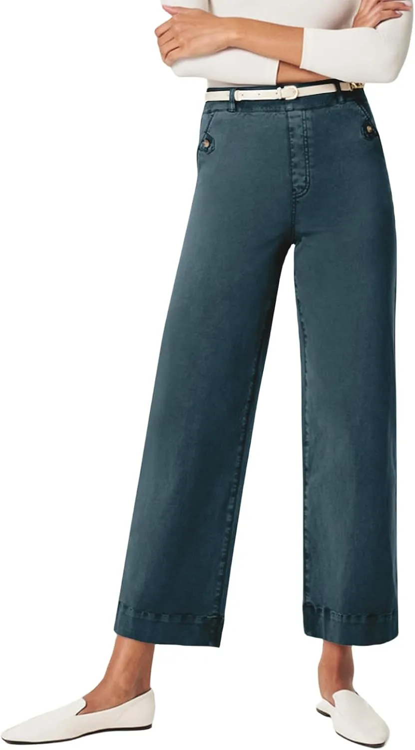 Wide Leg Cropped Jeans for Women Casual Stretch Twill High Waisted Jeans Straight Ankle Denim Pants with Pockets 2024