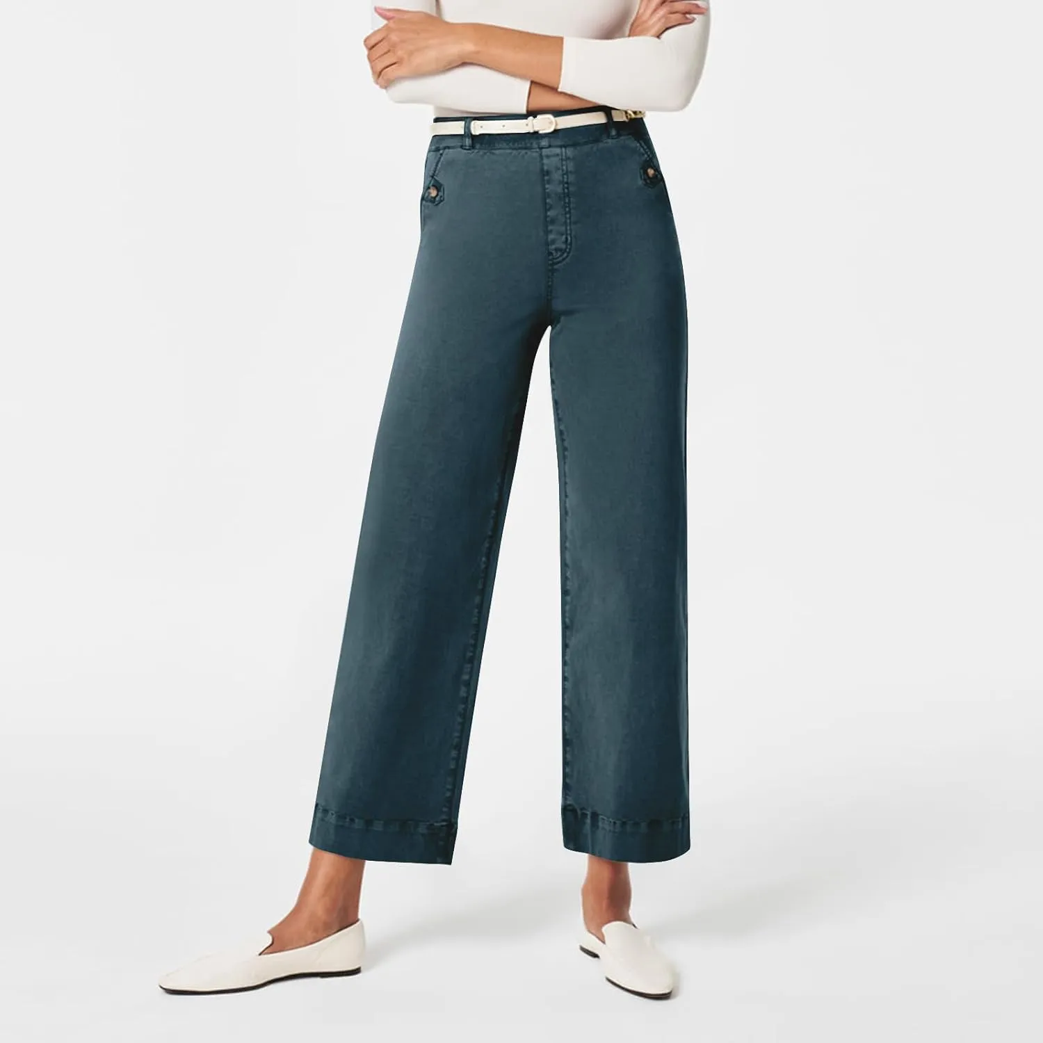 Wide Leg Cropped Jeans for Women Casual Stretch Twill High Waisted Jeans Straight Ankle Denim Pants with Pockets 2024