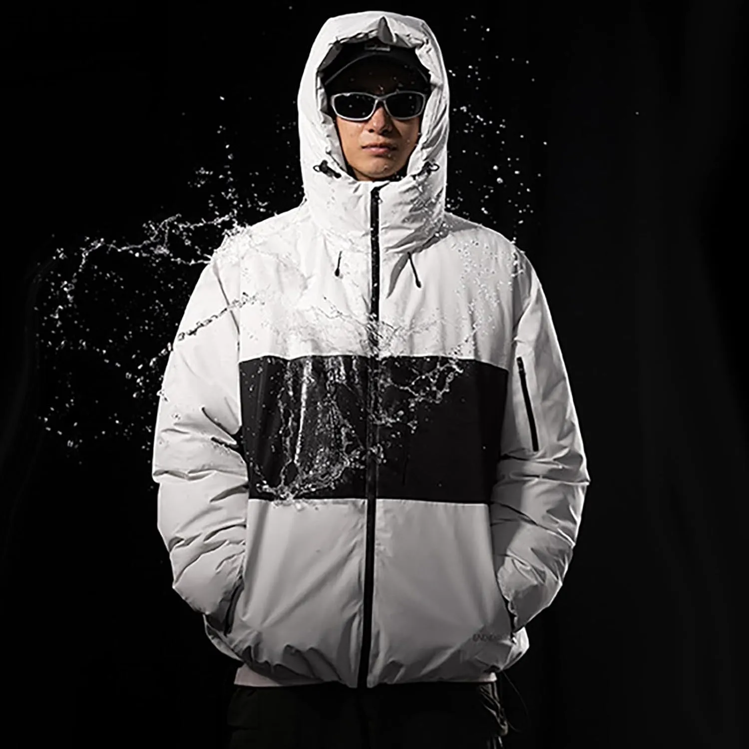 Winter Hiking Insulated Jacket for Men Outdoor Patchwork Color Contrast Hardshell Jacket Casual Tech Hooded Jackets