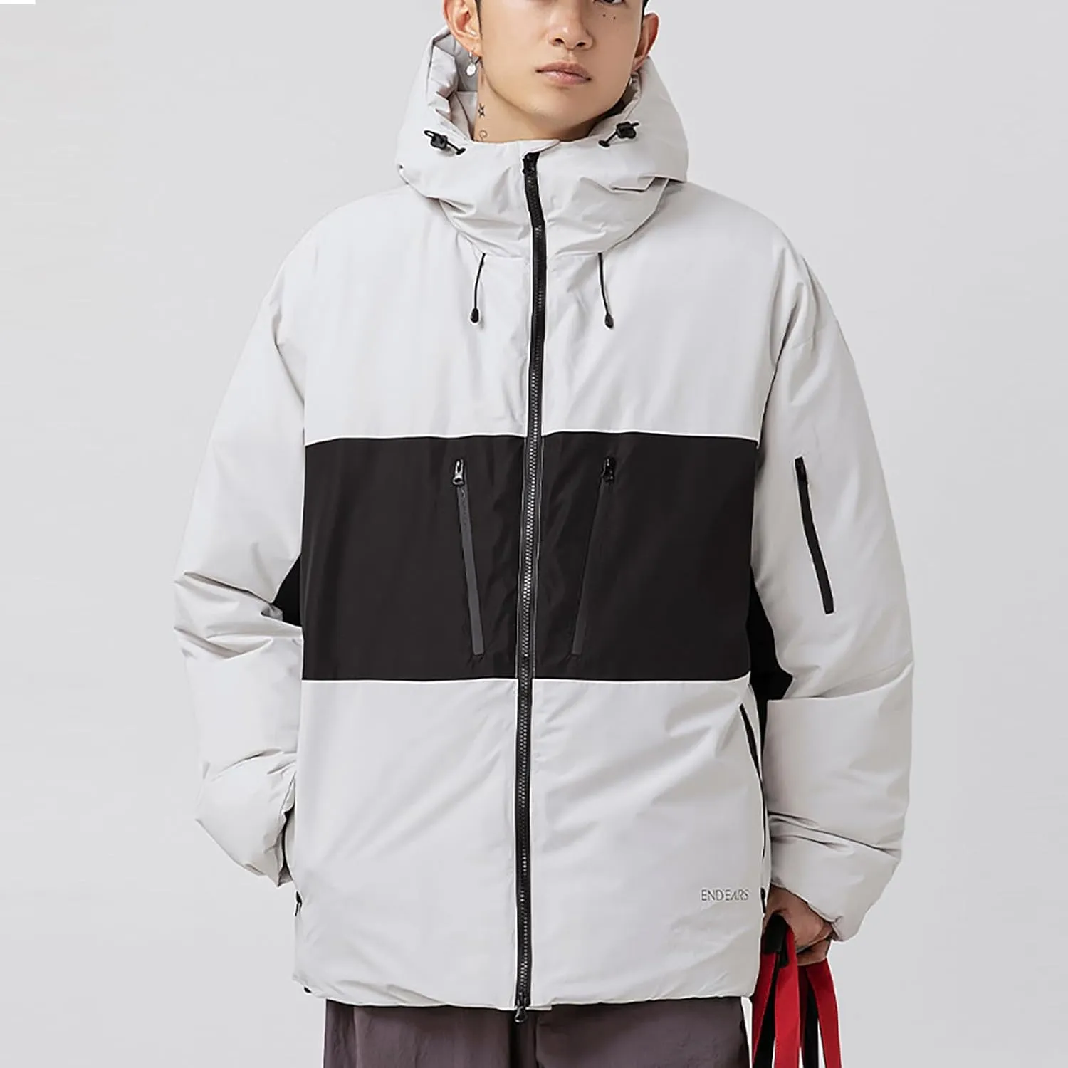 Winter Hiking Insulated Jacket for Men Outdoor Patchwork Color Contrast Hardshell Jacket Casual Tech Hooded Jackets