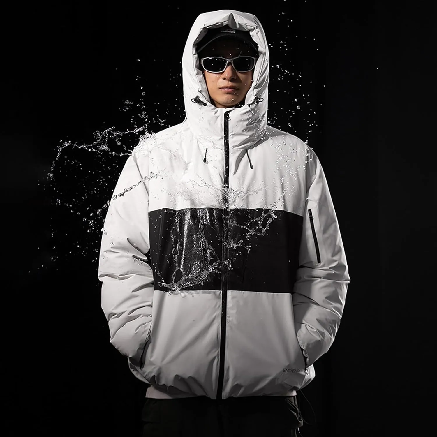 Winter Hiking Insulated Jacket for Men Outdoor Patchwork Color Contrast Hardshell Jacket Casual Tech Hooded Jackets