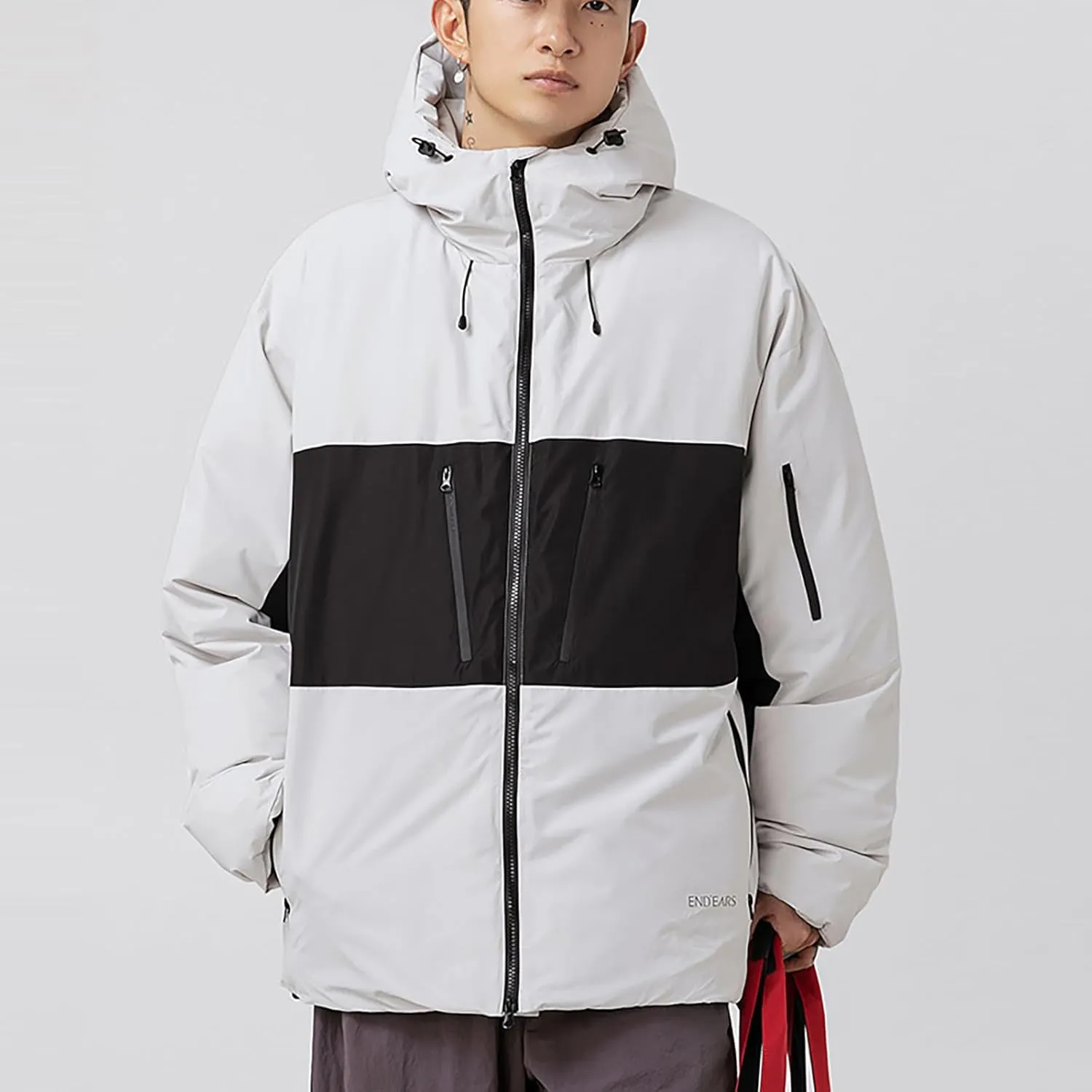 Winter Hiking Insulated Jacket for Men Outdoor Patchwork Color Contrast Hardshell Jacket Casual Tech Hooded Jackets