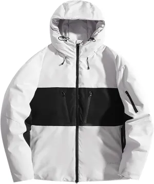 Winter Hiking Insulated Jacket for Men Outdoor Patchwork Color Contrast Hardshell Jacket Casual Tech Hooded Jackets
