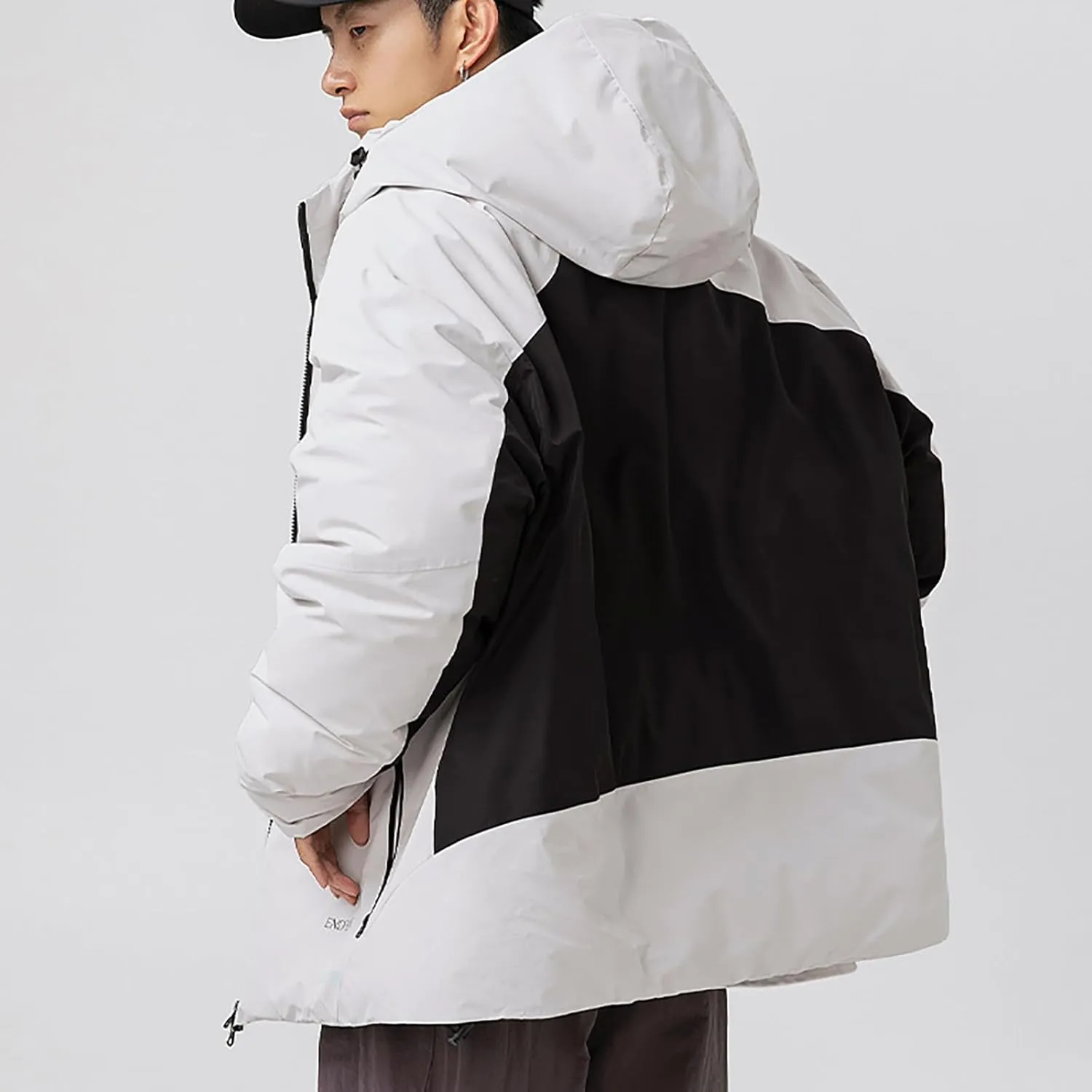 Winter Hiking Insulated Jacket for Men Outdoor Patchwork Color Contrast Hardshell Jacket Casual Tech Hooded Jackets