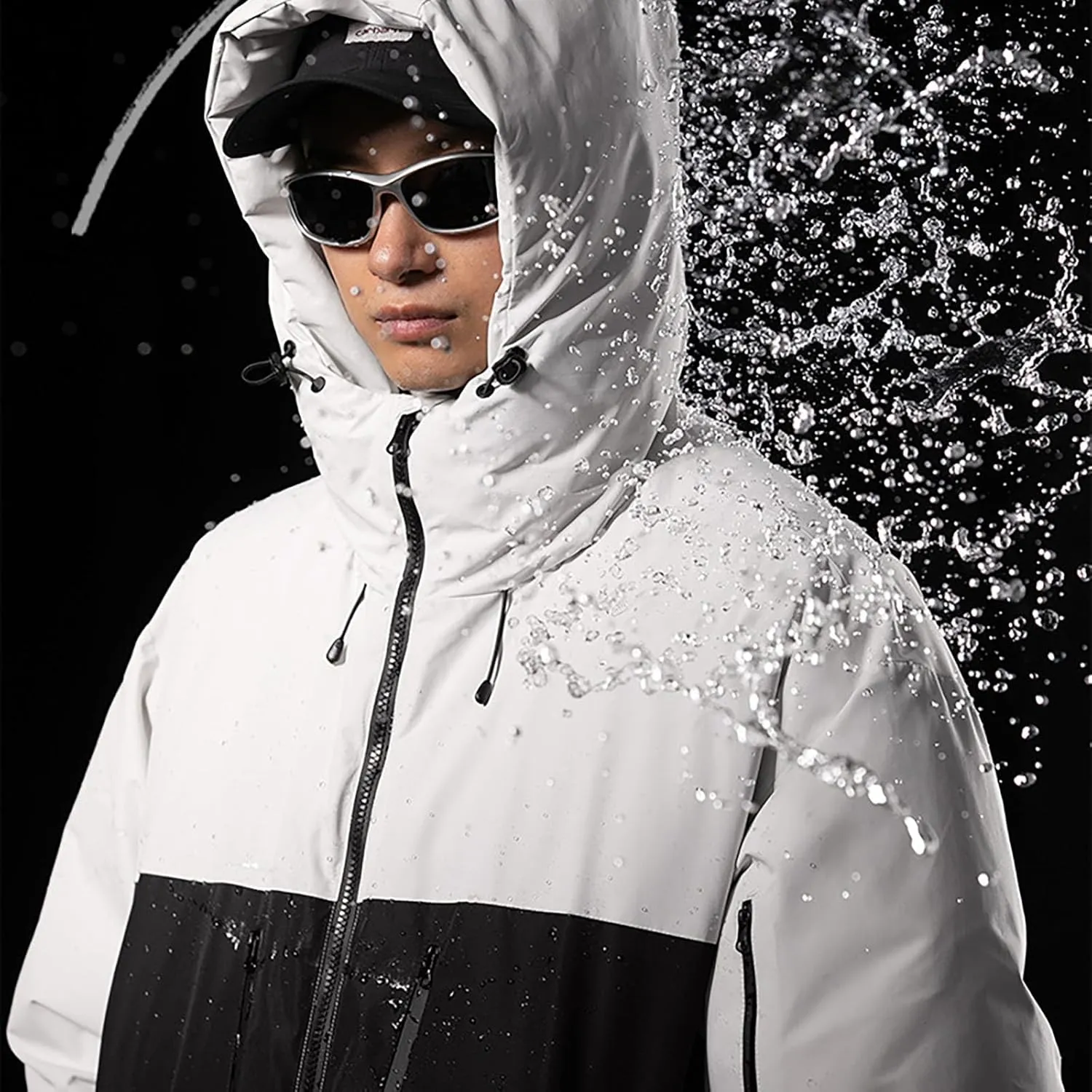 Winter Hiking Insulated Jacket for Men Outdoor Patchwork Color Contrast Hardshell Jacket Casual Tech Hooded Jackets