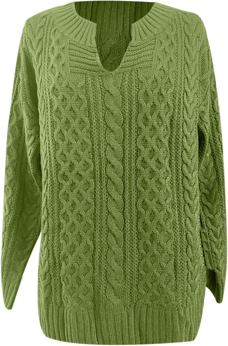 Women Cable Knitted Sweaters 2023 Fall V Neck Chunky Ribbed Sweaters Oversized Pullover Jumper Tops Fashion Outfits
