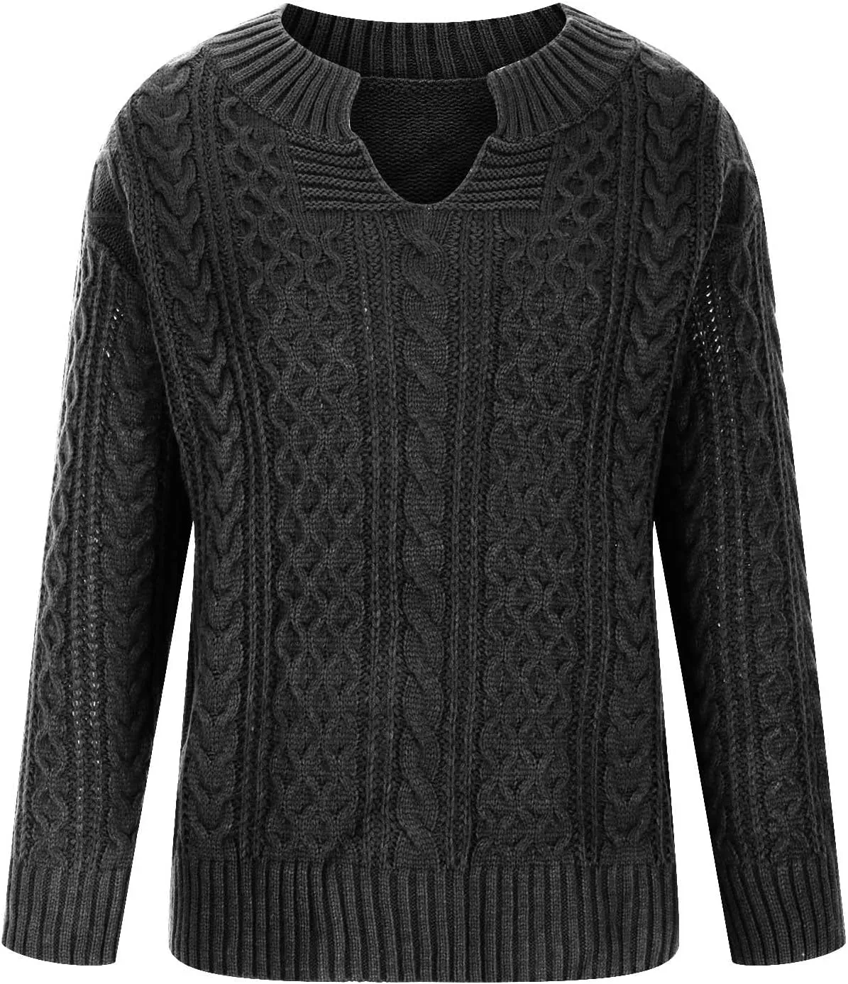 Women Cable Knitted Sweaters 2023 Fall V Neck Chunky Ribbed Sweaters Oversized Pullover Jumper Tops Fashion Outfits