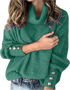 Women Casual Long Sleeve Fall Sweaters Knitted Plus Size Solid Turtleneck Fashion Oversized Pullover Tops
