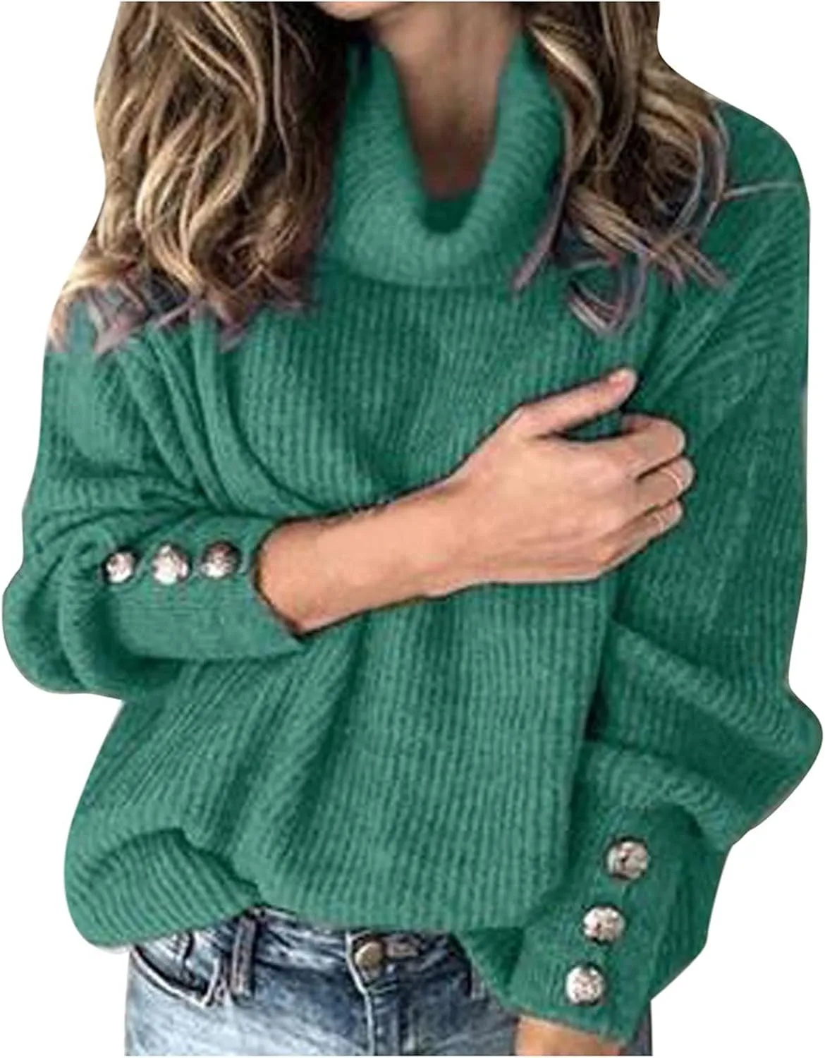 Women Casual Long Sleeve Fall Sweaters Knitted Plus Size Solid Turtleneck Fashion Oversized Pullover Tops