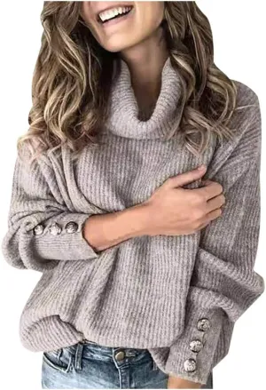 Women Casual Long Sleeve Fall Sweaters Turtleneck Oversized Solid Fashion Comfort Tops