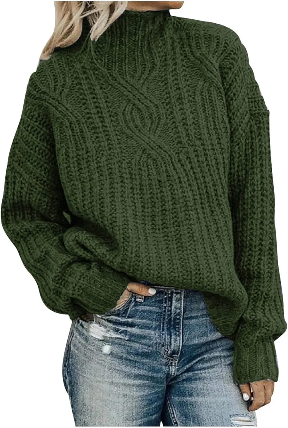 Women Casual Turtleneck Sweaters Oversized Vintage Cable Knit Long Sleeve Pullover 2024 Fall Trendy Outfits
