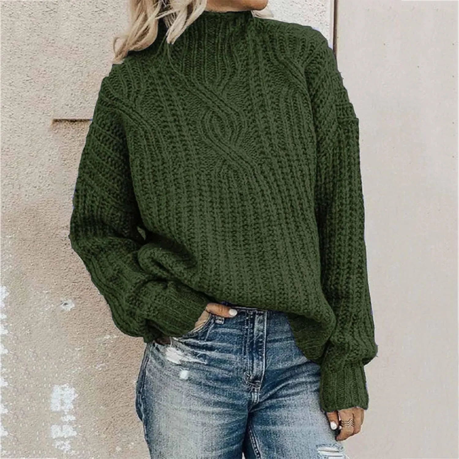 Women Casual Turtleneck Sweaters Oversized Vintage Cable Knit Long Sleeve Pullover 2024 Fall Trendy Outfits