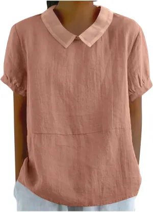 Women Cotton Linen Top Casual Solid Oversized T Shirt Loose Short Sleeve Round Collar Blouse 2025 Boxy Summer Tee
