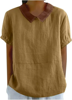 Women Cotton Linen Top Casual Solid Oversized T Shirt Loose Short Sleeve Round Collar Blouse 2025 Boxy Summer Tee
