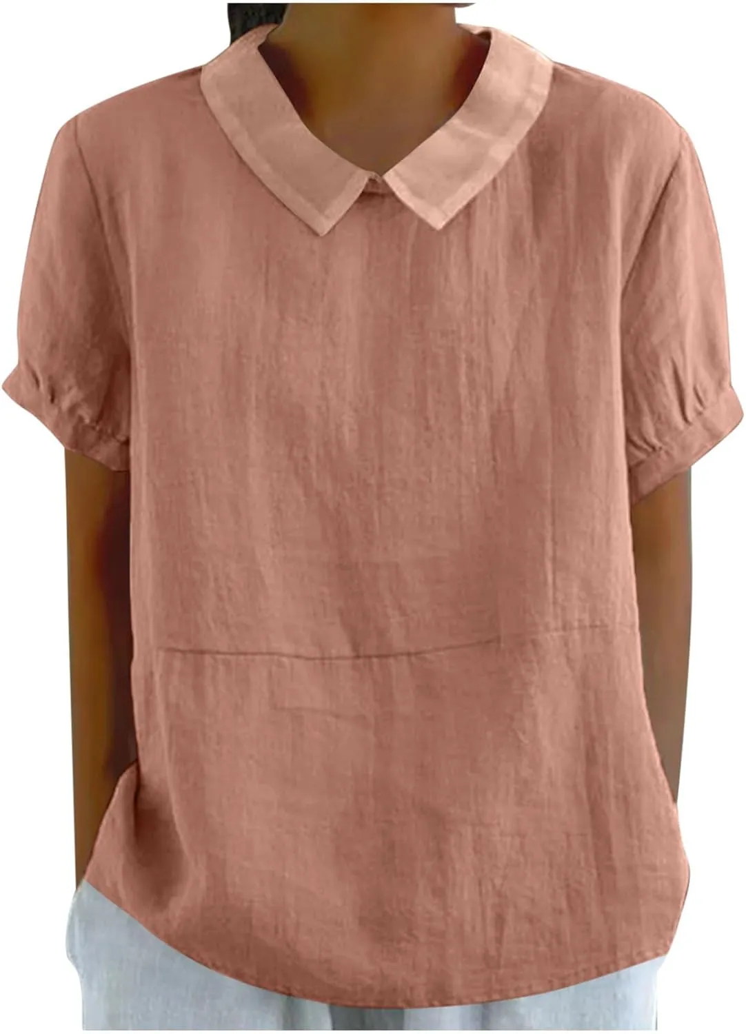 Women Cotton Linen Top Casual Solid Oversized T Shirt Loose Short Sleeve Round Collar Blouse 2025 Boxy Summer Tee