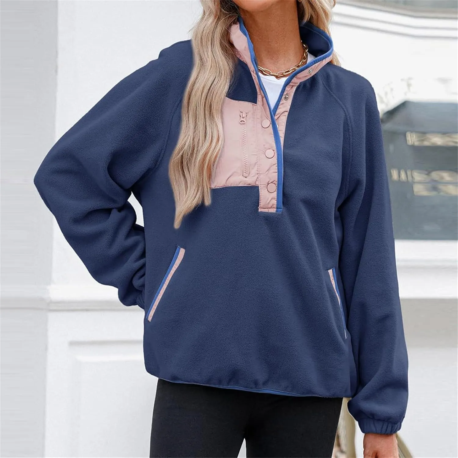 Women Fleece Oversized Sweatshirt Pullover Color Block Tops Sweater Sherpa Fuzzy Jacket Fall Winter Comfy Clothes