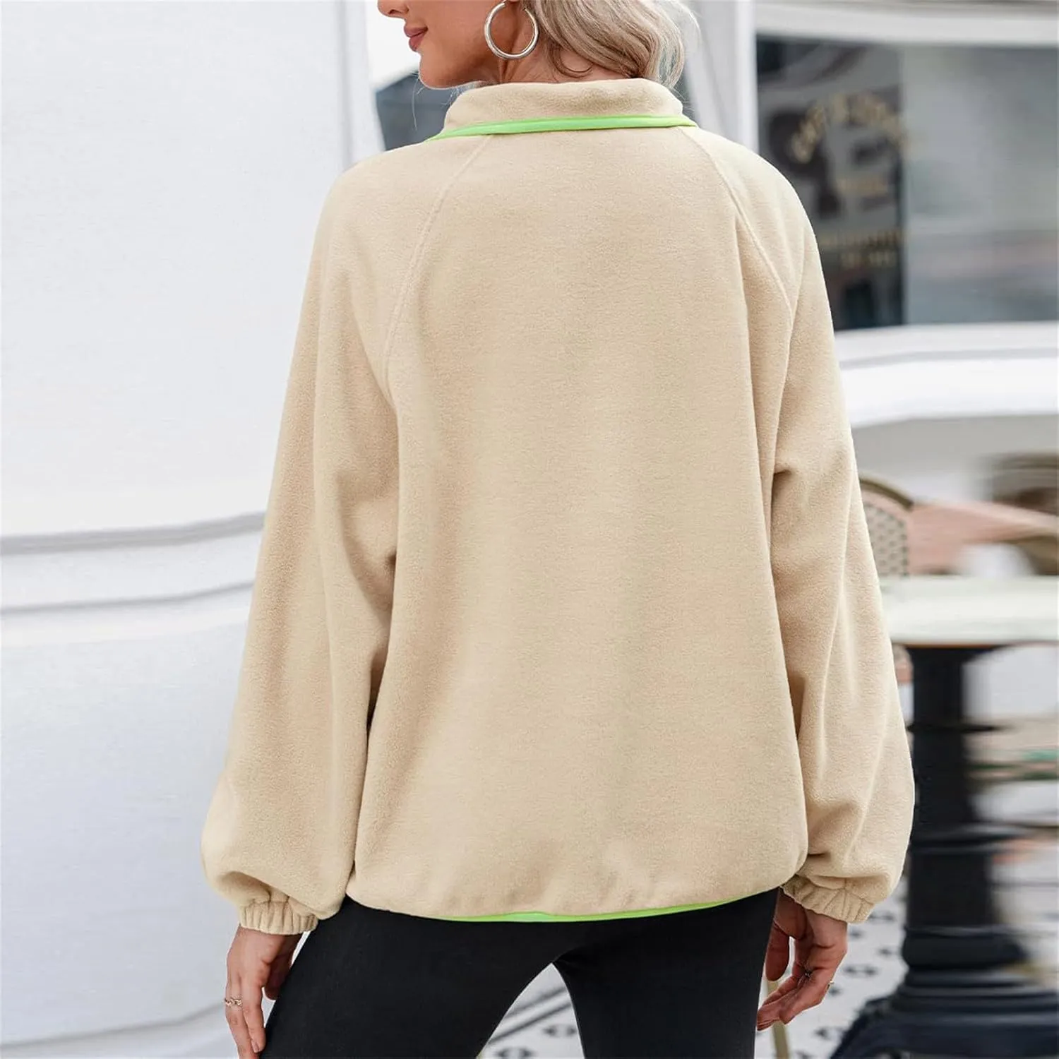 Women Fleece Oversized Sweatshirt Pullover Color Block Tops Sweater Sherpa Fuzzy Jacket Fall Winter Comfy Clothes
