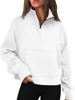 Women Half Zip Sweatshirts Oversized Long Sleeve Pocket Cropped Pullover Tops Trendy Fall Fashion Y2k Clothes