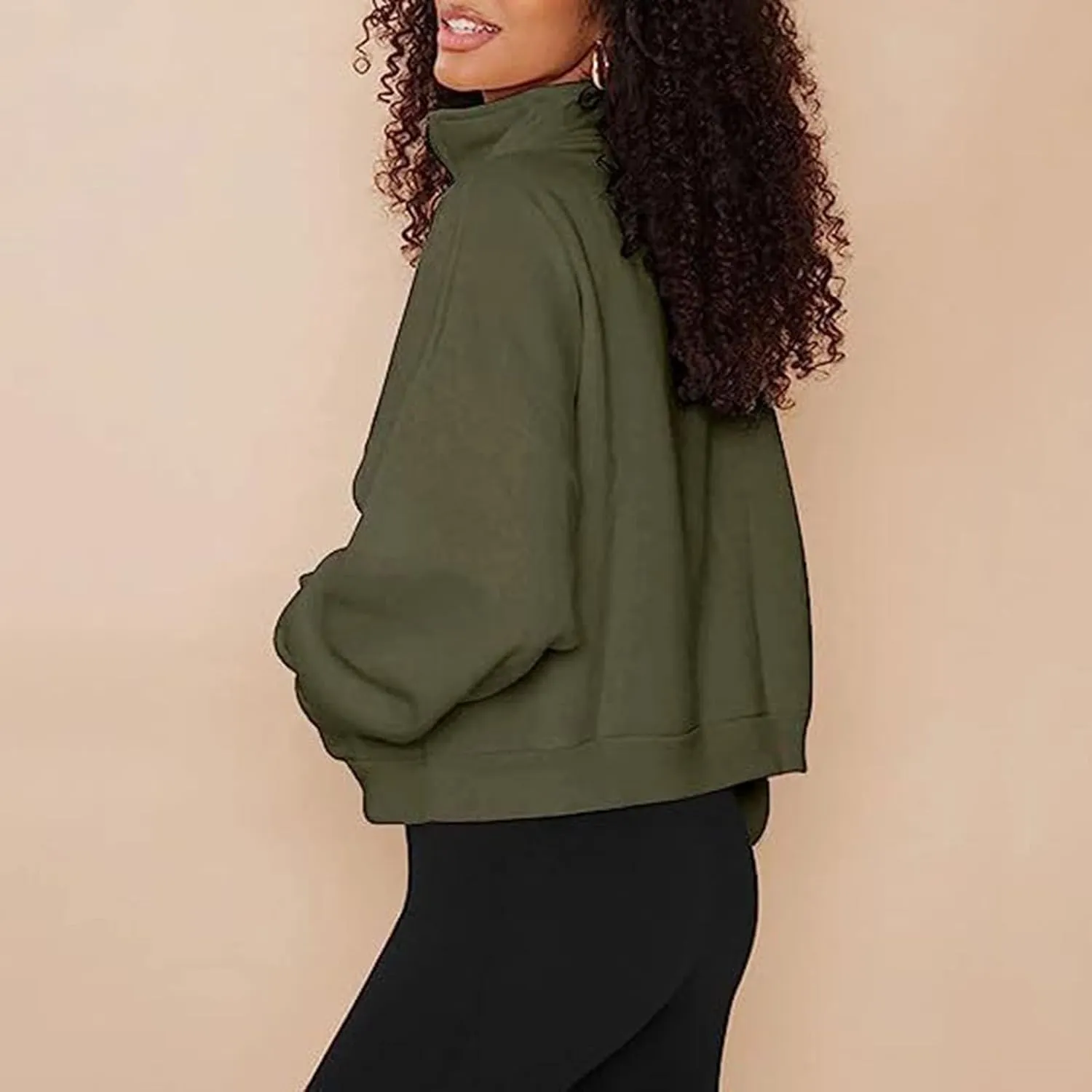 Women Half Zip Sweatshirts Oversized Long Sleeve Pocket Cropped Pullover Tops Trendy Fall Fashion Y2k Clothes