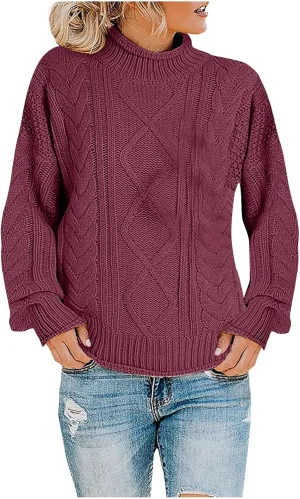 Women Oversized Sweater Turtle Neck Dressy Knit Sweater Pullover Tops Chunky Long Sleeve Y2K Sweater Blouse for Fall