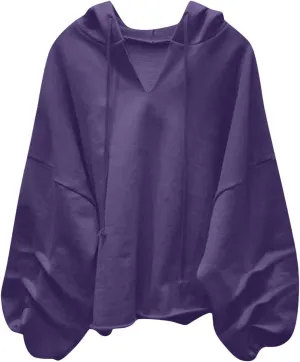 Women Oversized V Neck Hoodies Long Sleeve Comfy Sweatshirts Casual Fall Fashion Pullover Winter Clothes 2024
