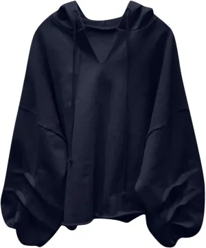 Women Oversized V Neck Hoodies Long Sleeve Comfy Sweatshirts Casual Fall Fashion Pullover Winter Clothes 2024