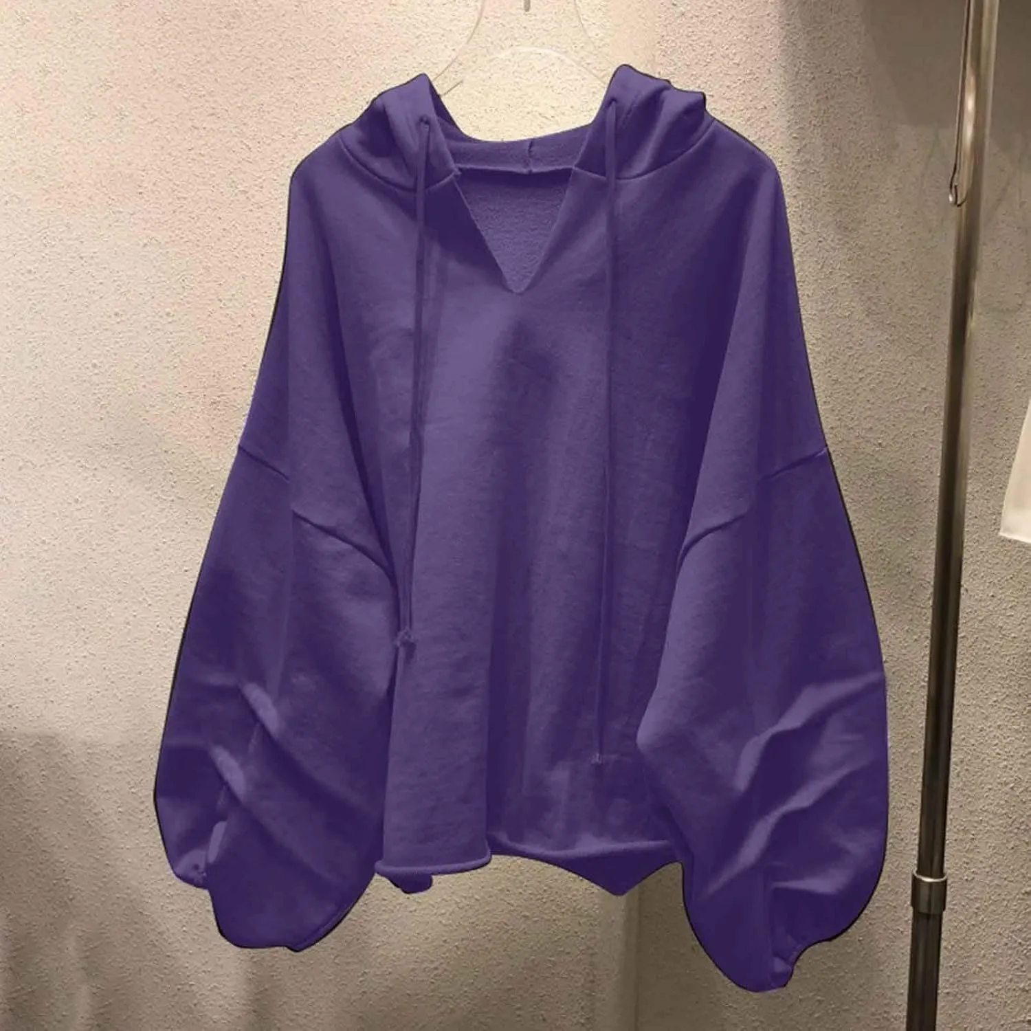 Women Oversized V Neck Hoodies Long Sleeve Comfy Sweatshirts Casual Fall Fashion Pullover Winter Clothes 2024