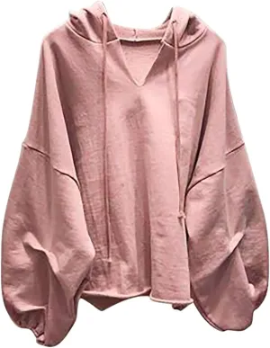 Women Oversized V Neck Hoodies Long Sleeve Comfy Sweatshirts Casual Fall Fashion Pullover Winter Clothes 2024