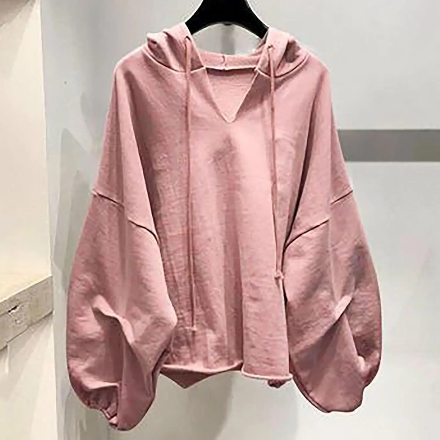 Women Oversized V Neck Hoodies Long Sleeve Comfy Sweatshirts Casual Fall Fashion Pullover Winter Clothes 2024