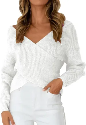 Women Sweater Cable Knit Solid Color V Neck Long Sleeve Soft Casual Lightweight Pullover Tops