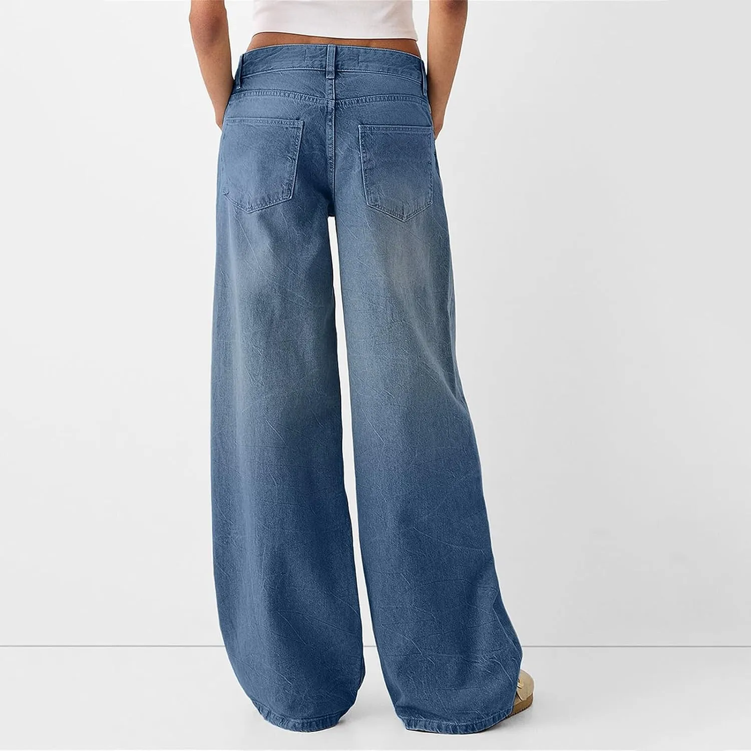 Women Sweatpant Jeans Y2K Low Rise Baggy Denim Pants Trendy High Waisted Wide Leg Boyfriend Barrel Jeans w/Pockets