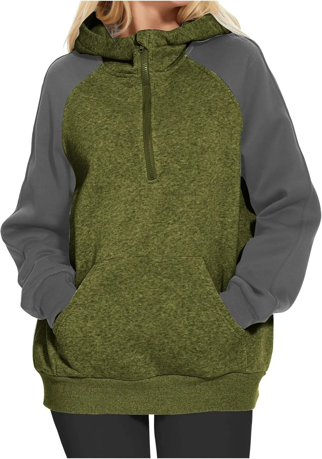 Womens 1/4 Zipper Hoodies Sweatshirts Long Sleeve Color Block Hooded Tops Casual Comfy Sweatshirt with Pocket