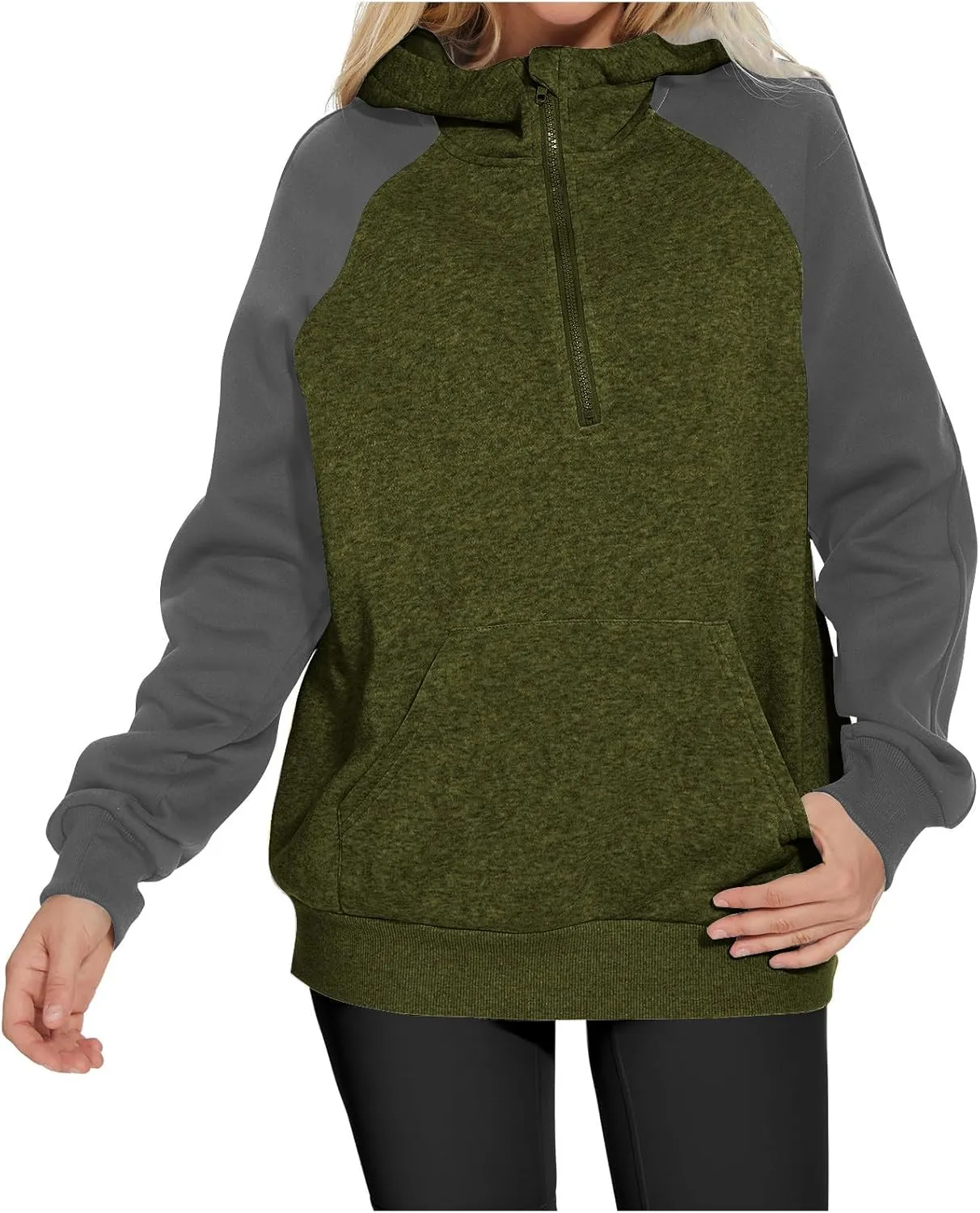 Womens 1/4 Zipper Hoodies Sweatshirts Long Sleeve Color Block Hooded Tops Casual Comfy Sweatshirt with Pocket