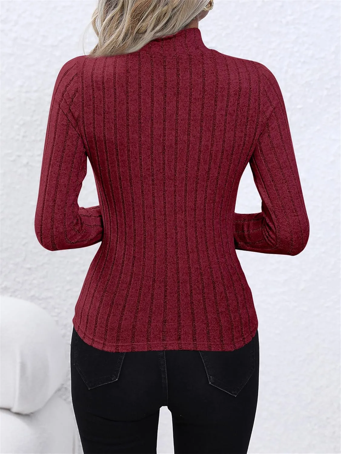 Womens 2023 Fall Turtleneck Knit Sweater Long Sleeve Soft Classic Pullover Tops Ribbed Casual Fit Solid Outerwear