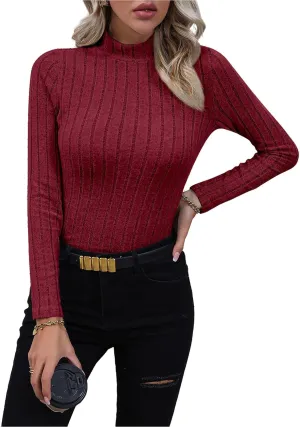 Womens 2023 Fall Turtleneck Knit Sweater Long Sleeve Soft Classic Pullover Tops Ribbed Casual Fit Solid Outerwear