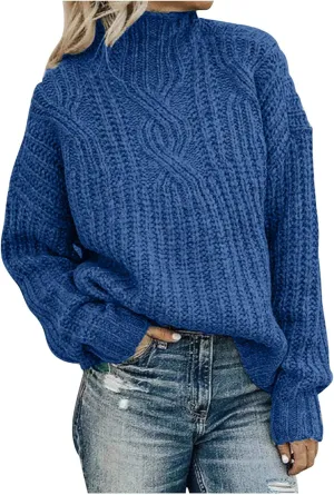 Women's 2023 Turtleneck Long Sleeve Sweaters Casual Loose Oversized Chunky Cable Knitted Pullover Sweater Jumper Tops