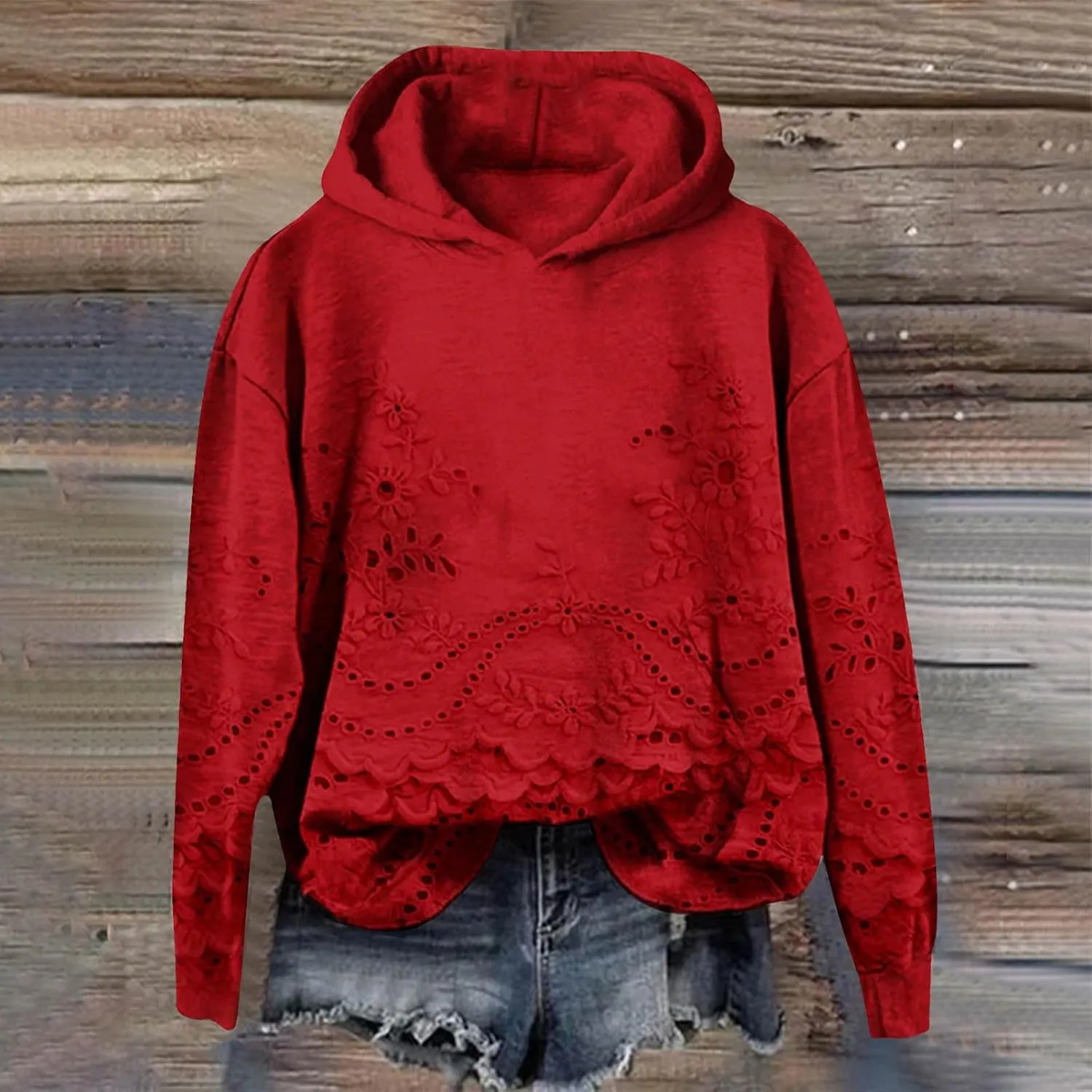 Women's 3D Floral Hoodie Casual Pullover Hooded Sweatshirt Oversized Long Sleeve with Textured Flower Comfy Fall Top