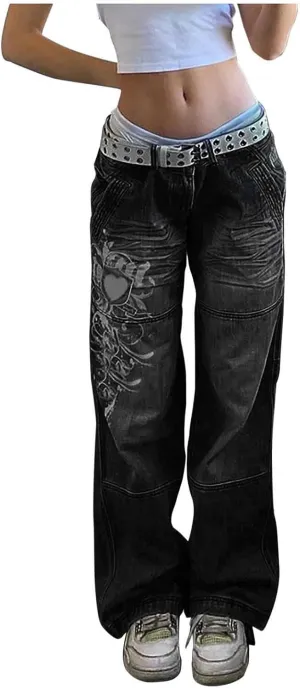 Women's Baggy Denim Pants High Waisted Y2K Wide Leg Oversized Plus Size Boyfriend Cargo Jeans Streetwear Trouser