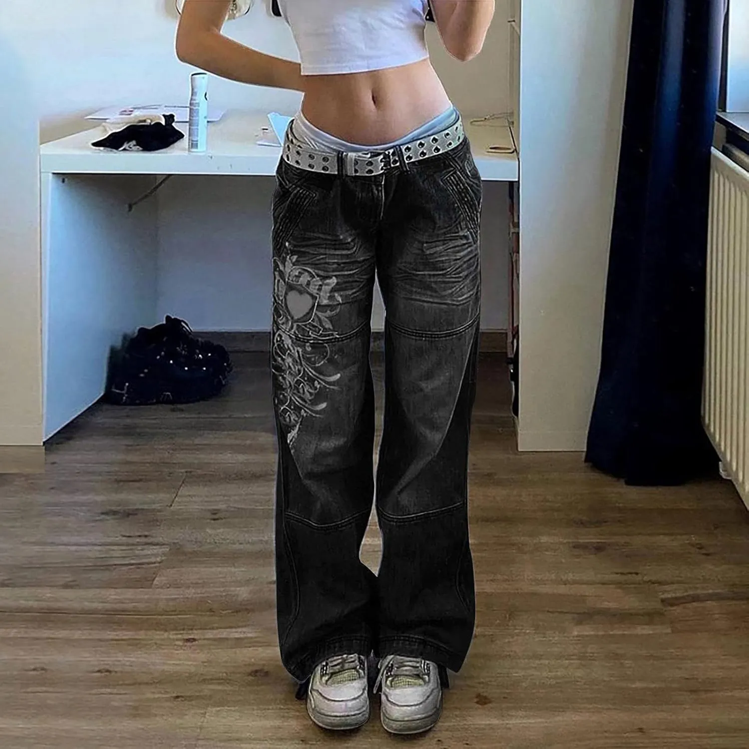 Women's Baggy Denim Pants High Waisted Y2K Wide Leg Oversized Plus Size Boyfriend Cargo Jeans Streetwear Trouser