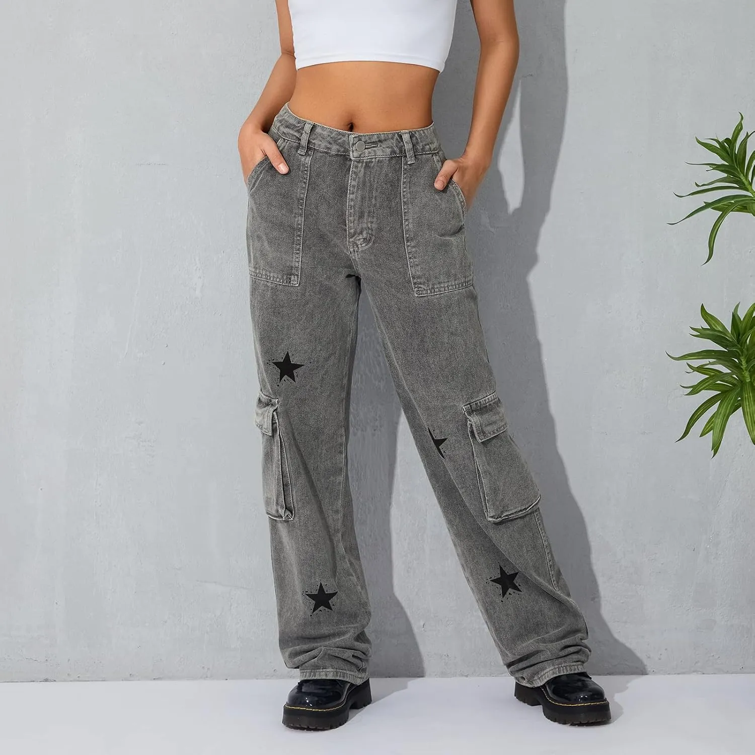 Women's Baggy Denim Pants High Waisted Y2K Wide Leg Oversized Plus Size Boyfriend Cargo Jeans Streetwear Trousers